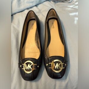 Michael Kors Black Leather Loafers with Gold Accents